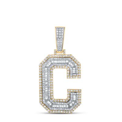 10K Two-Tone Baguette Diamond Inital "C" Pendant