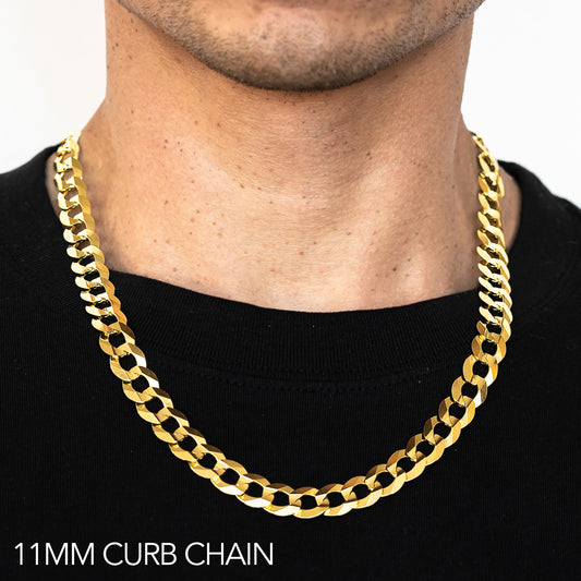 10K 11MM YELLOW GOLD HOLLOW CURB 16" CHAIN NECKLACE