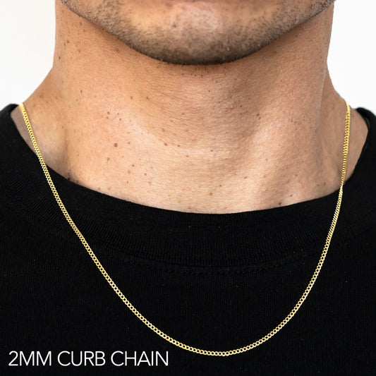 10K 2MM YELLOW GOLD HOLLOW CURB 16" CHAIN NECKLACE