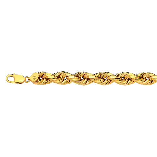 10K 10MM YELLOW GOLD DC HOLLOW ROPE 7" CHAIN BRACELET