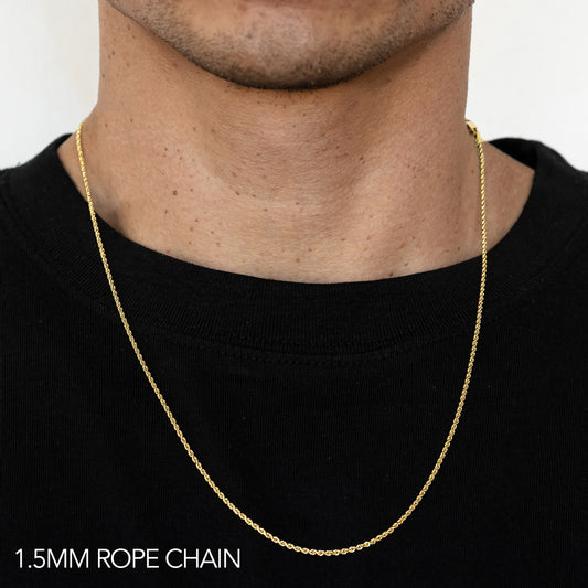 10K 1.5MM YELLOW GOLD SOLID DC ROPE 18" CHAIN NECKLACE
