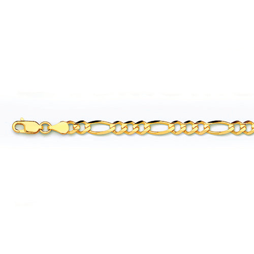14K 3MM YELLOW GOLD SOLID FIGARO 7" CHAIN BRACELET